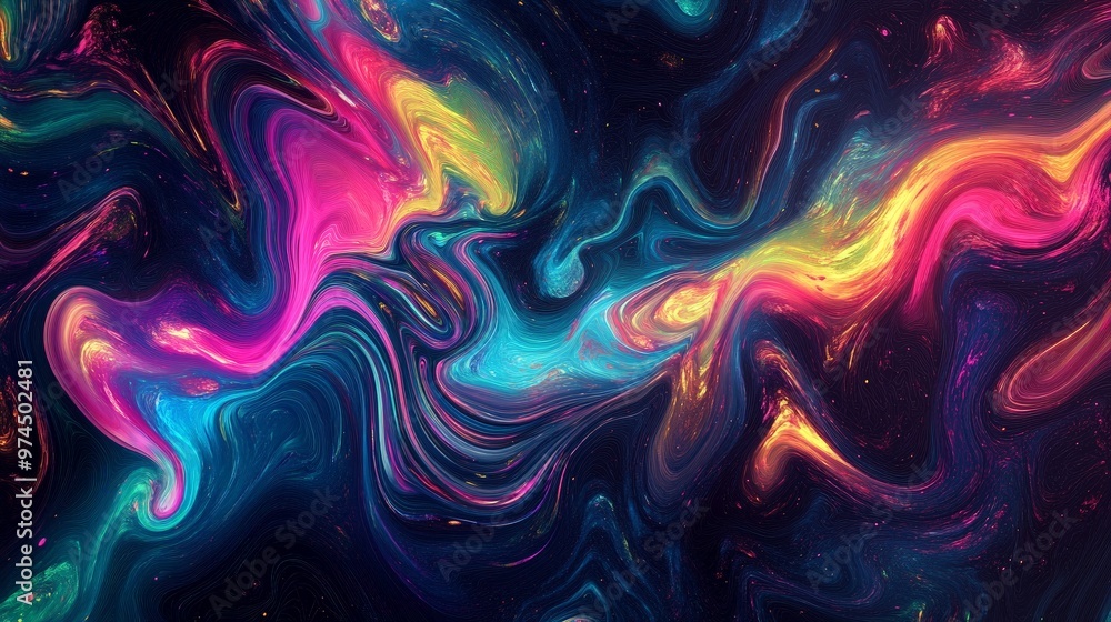 Fototapeta premium A trippy texture composition with swirling patterns and vibrant, iridescent colors that blend into each other. The visual effect creates a mesmerizing and hypnotic atmosphere.