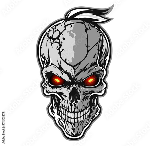 AI generated danger skull mascot or generative AI skeleton, vector emblem or tattoo. AI generated skull or skeleton head for biker club or motorcycle rider shirt patch or hard rock band t shirt print