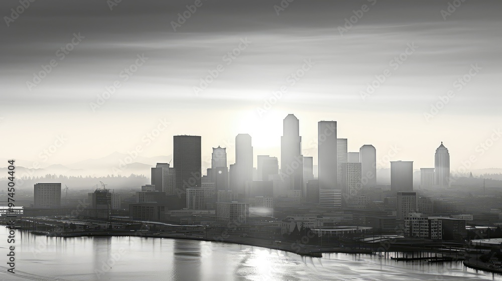 Fototapeta premium cityscape sunrise black and white