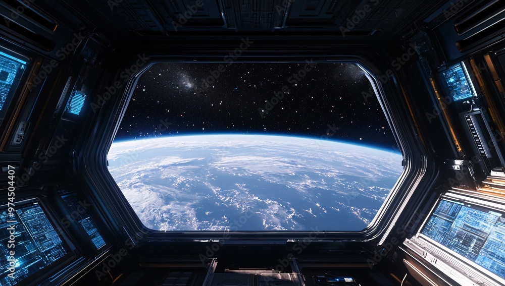 A breathtaking view of Earth from a futuristic space station during a serene moment in space with distant celestial bodies visible A breathtaking view of Earth from a futuristic space station during a serene moment in space with distant celestial bodies visible