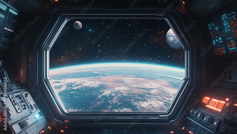 A breathtaking view of Earth from a futuristic space station during a serene moment in space with distant celestial bodies visible A breathtaking view of Earth from a futuristic space station during a serene moment in space with distant celestial bodies visible