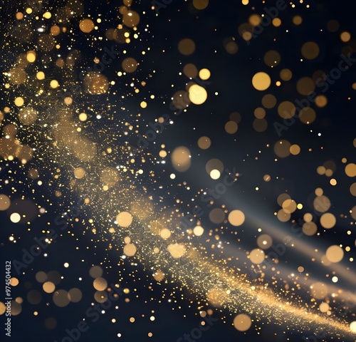 Abstract Gold Bokeh Lights and Stars Creating Sparkling Dark Background
