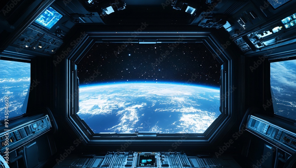 A breathtaking view of Earth from a futuristic space station during a serene moment in space with distant celestial bodies visible A breathtaking view of Earth from a futuristic space station during a serene moment in space with distant celestial bodies visible