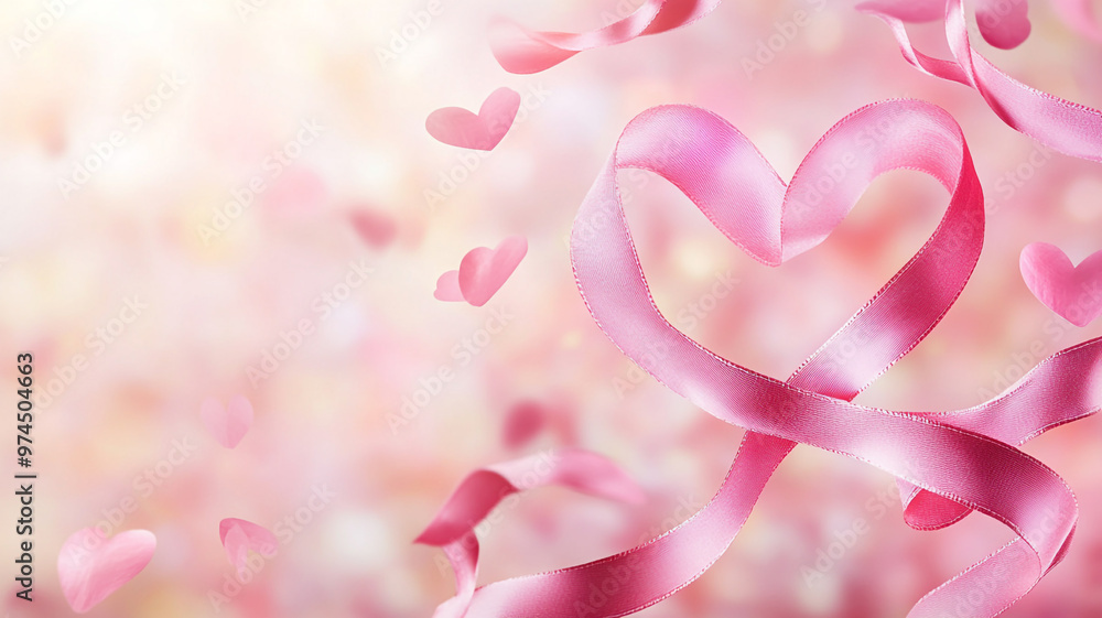 Fototapeta premium Pink ribbons symbolize unity and support during Breast Cancer Awareness Month campaigns
