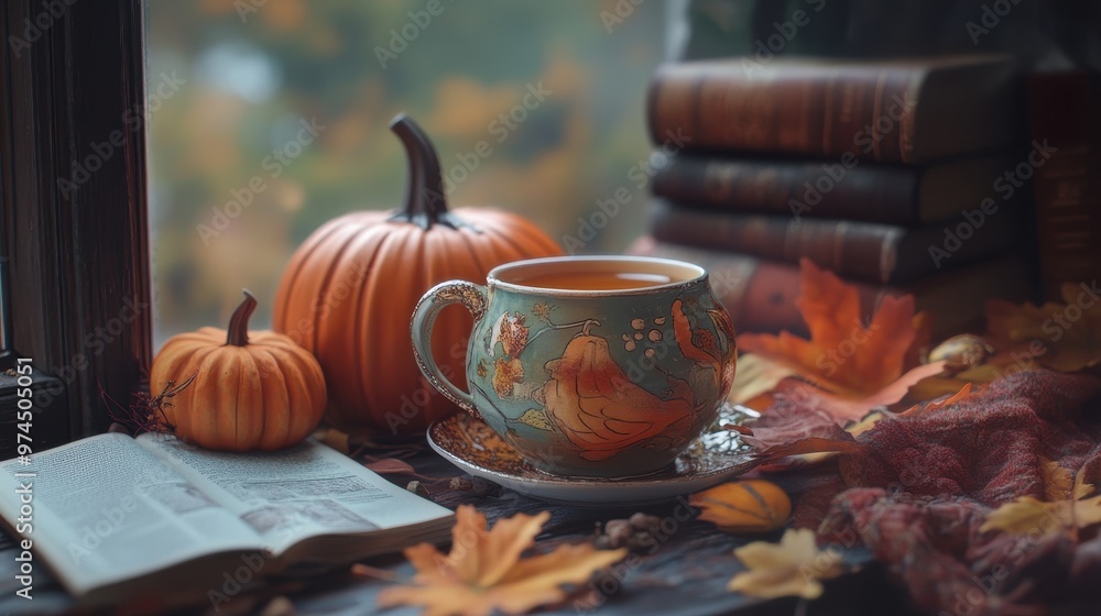 Cozy Autumn Afternoon with Pumpkins and Books Cozy Autumn Afternoon with Pumpkins and Books