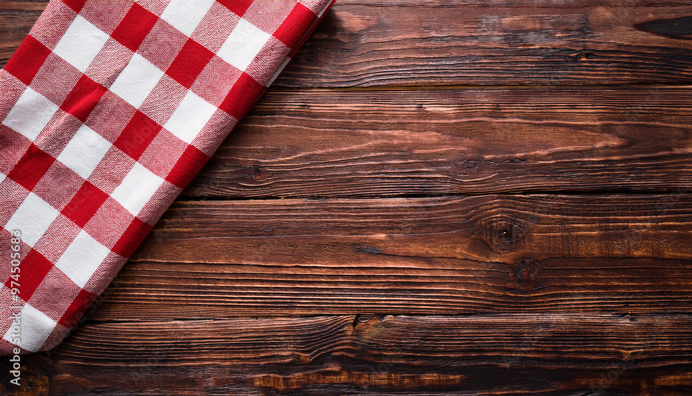 empty rectangular wooden kitchen cutting board and red towel in a white cage on a white table, top view empty rectangular wooden kitchen cutting board and red towel in a white cage on a white table, top view