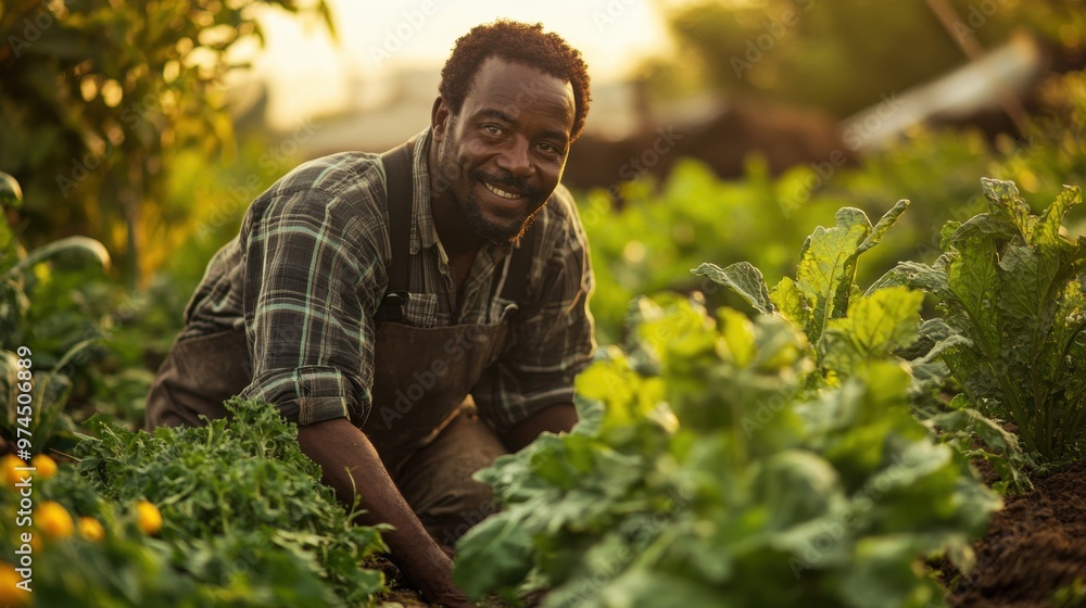 A candid shot of a farmer using organic methods in a field, focusing on sustainable agriculture practices. A candid shot of a farmer using organic methods in a field, focusing on sustainable agriculture practices.
