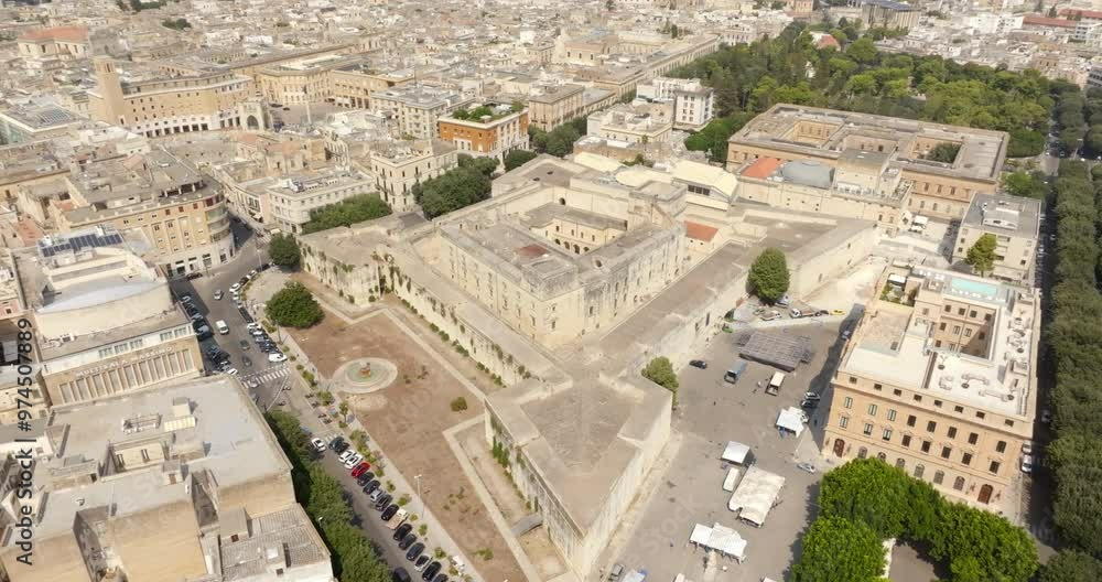 Aerial view of the Castle of Charles V, also known as the Castle of Lecce, is a fortress in the historic center of Lecce, Puglia, Italy. It was first built in the Middle Ages. Aerial view of the Castle of Charles V, also known as the Castle of Lecce, is a fortress in the historic center of Lecce, Puglia, Italy. It was first built in the Middle Ages.