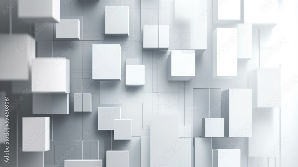 Contemporary abstract design with 3D white and grey squares and detailed drop shadows. Contemporary abstract design with 3D white and grey squares and detailed drop shadows.