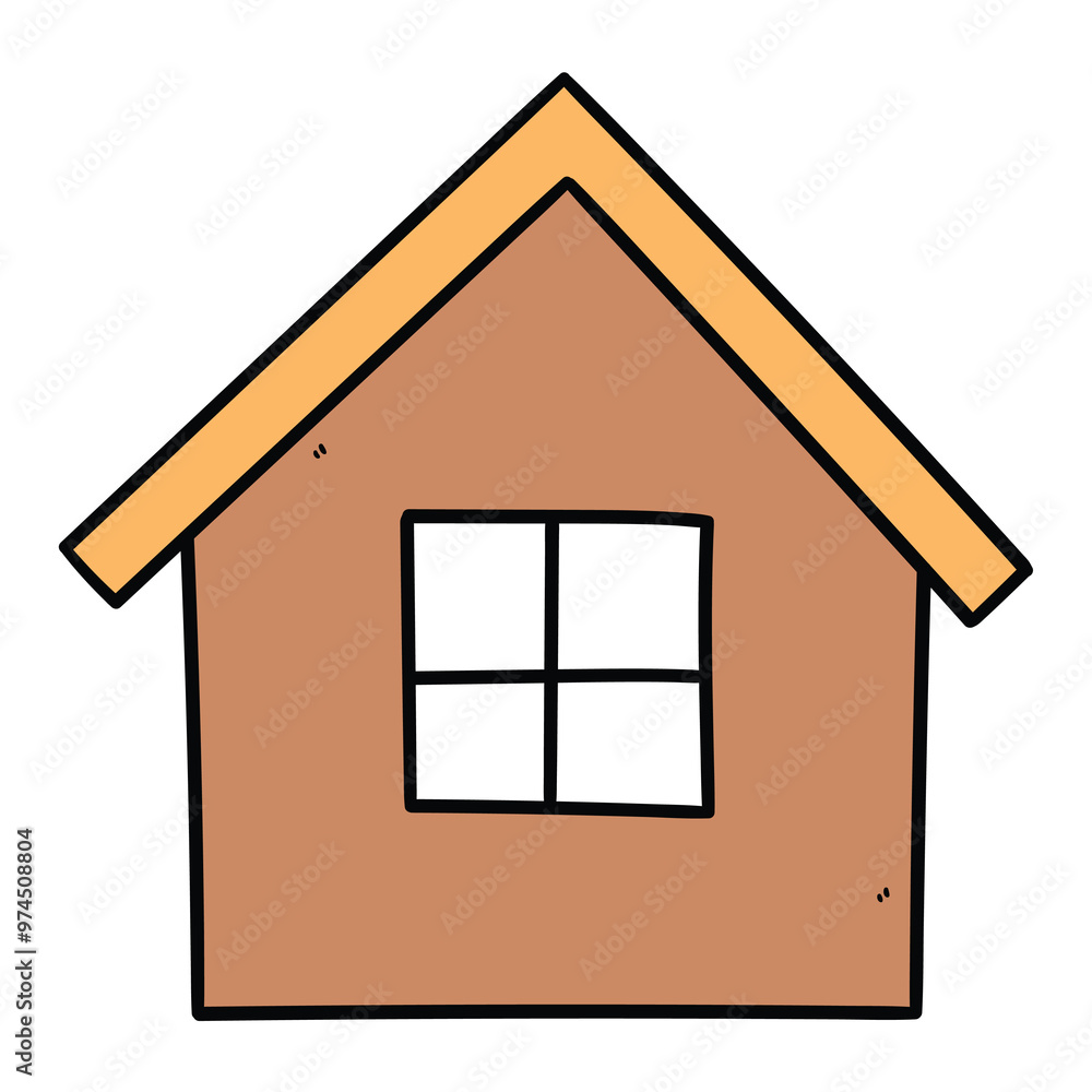 Hand drawn cartoon house on white background.