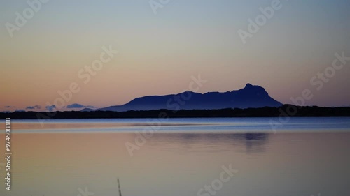 Dawn at lake Fogliano (lago di Fogliano), Circeo National Park, Italy	 photo