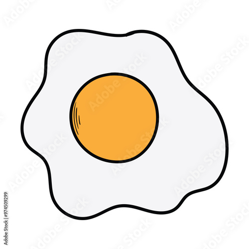 Hand drawn cartoon scrambled egg on white background.