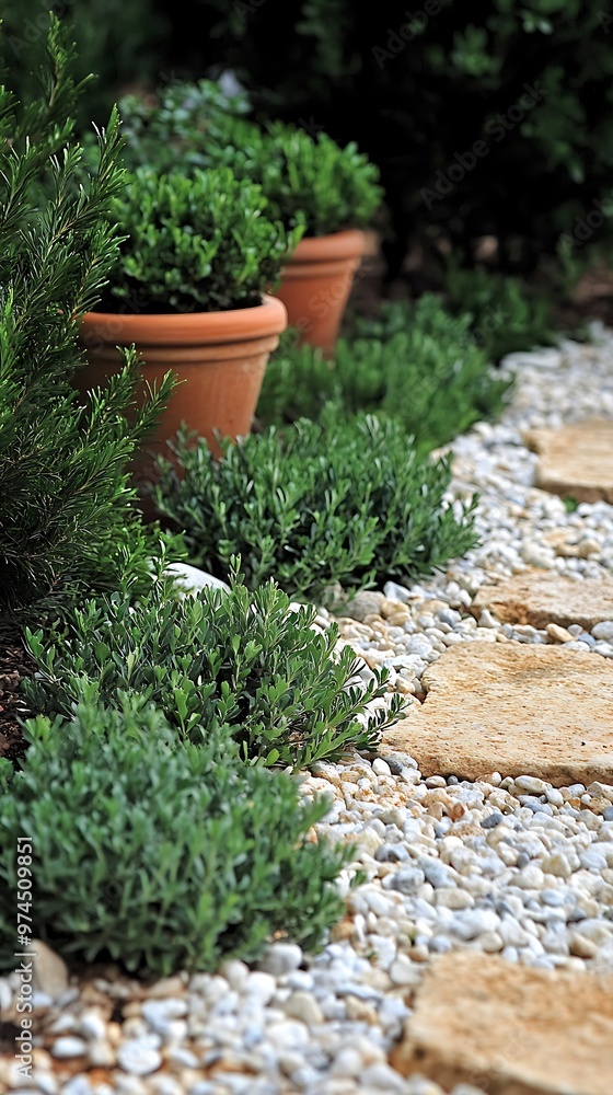 Fototapeta premium Stone Pathway Through a Lush Green Garden.