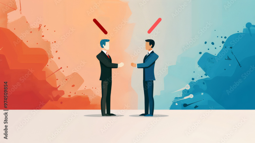 Businessmen shaking hands with a red and blue background Businessmen shaking hands with a red and blue background