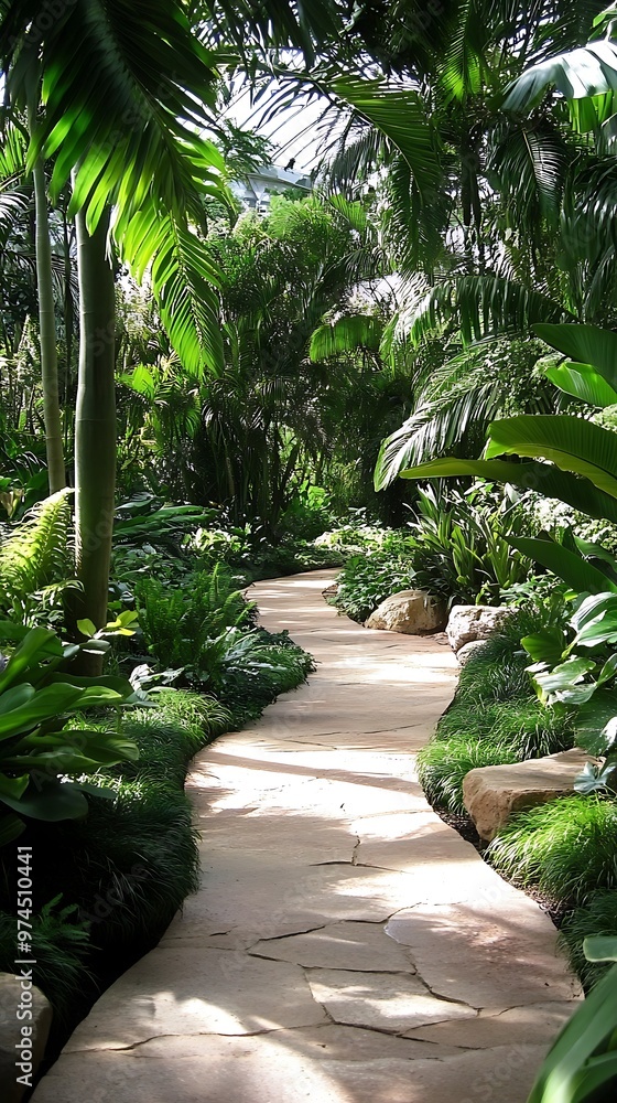 A Stone Path Through a Lush Tropical Garden. A Stone Path Through a Lush Tropical Garden.