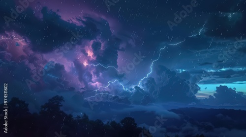 Create a time-lapse view of a thunderstorm forming, with lightning flashes illuminating darkening clouds and heavy rain beginning to fall