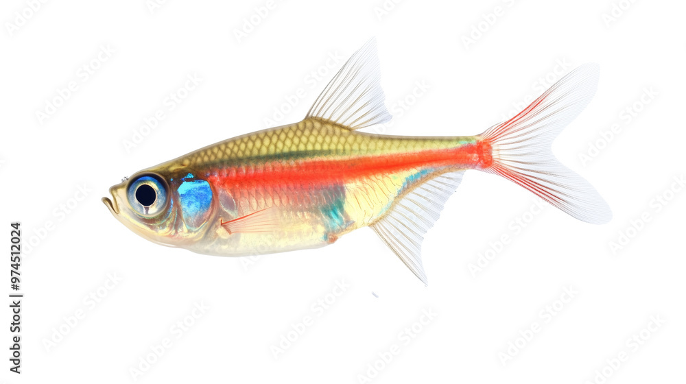 Fototapeta premium Neon Tetra tropical aquarium fish png isolated on transparent background