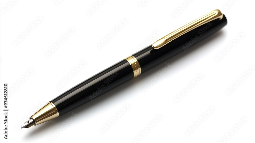High-end black pen with gold accents, isolated on a clean white background, highlighting its elegant craftsmanship. High-end black pen with gold accents, isolated on a clean white background, highlighting its elegant craftsmanship.