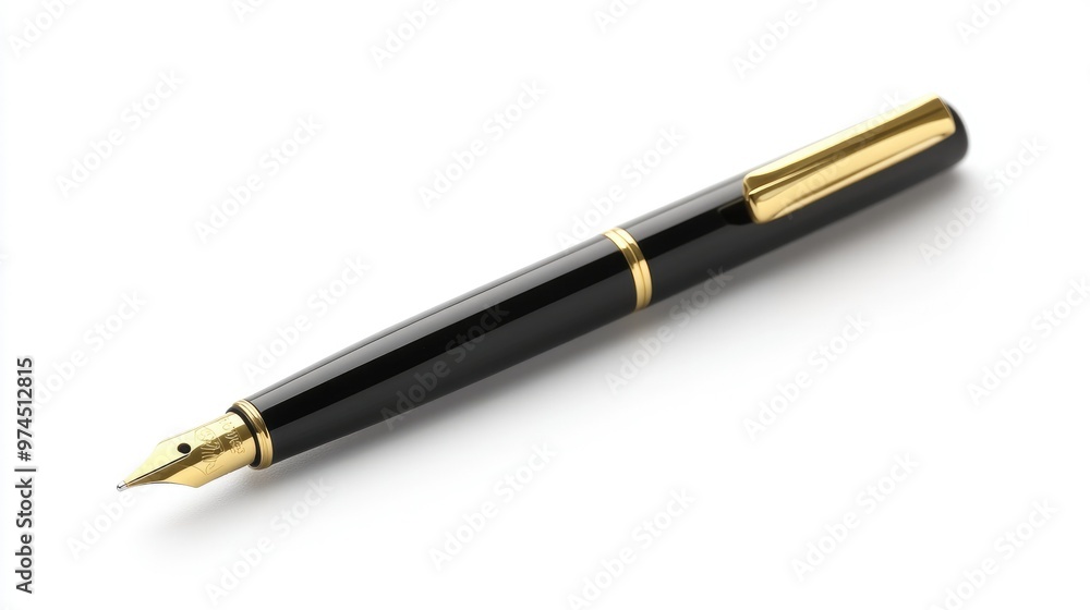 High-end black pen with gold accents, isolated on a clean white background, highlighting its elegant craftsmanship. High-end black pen with gold accents, isolated on a clean white background, highlighting its elegant craftsmanship.