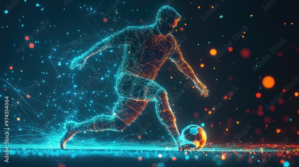 A single-color football player illuminated by AI-powered data streams, analyzing every move for optimal performance. A single-color football player illuminated by AI-powered data streams, analyzing every move for optimal performance.