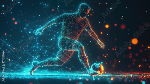 A single-color football player illuminated by AI-powered data streams, analyzing every move for optimal performance.