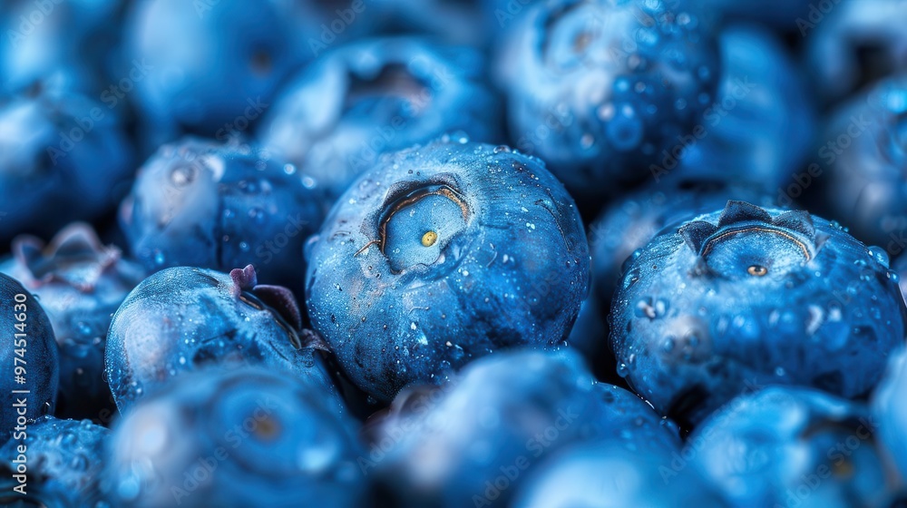 Close-up macro photograph of fresh blueberries with a flat white background, showing detailed texture and vibrant blue color with copy space,