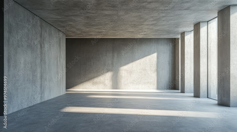 Modern 3D rendering of an empty room with plain concrete walls and open space. Modern 3D rendering of an empty room with plain concrete walls and open space.