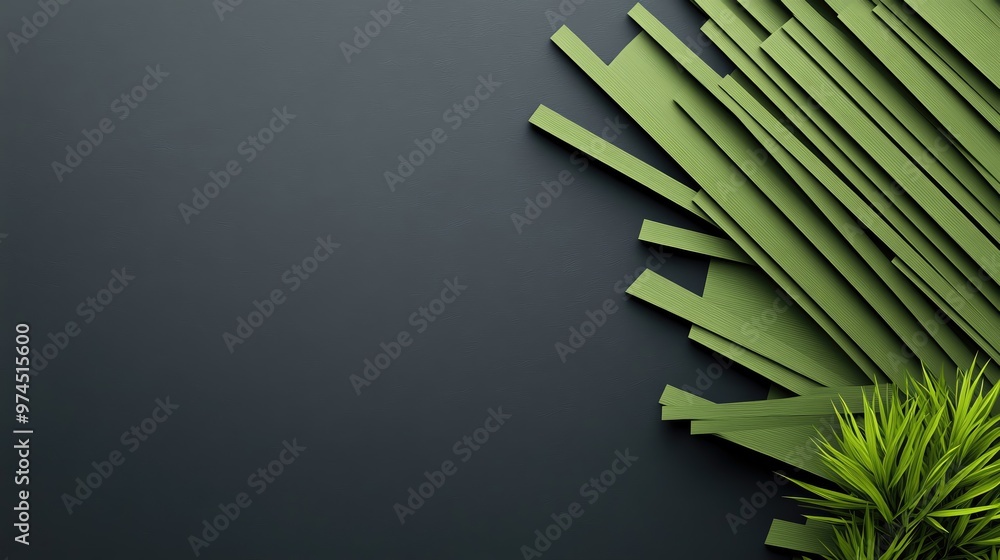 A vibrant collection of green leaves and abstract strips on a dark background, ideal for nature-themed projects and designs. A vibrant collection of green leaves and abstract strips on a dark background, ideal for nature-themed projects and designs.