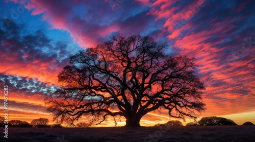 vibrant large oak tree silhouette photo