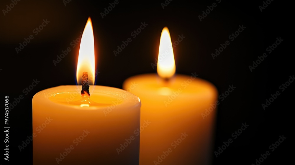 Softly lit candles against a black background, creating a tranquil scene with generous copy space for creative use Softly lit candles against a black background, creating a tranquil scene with generous copy space for creative use