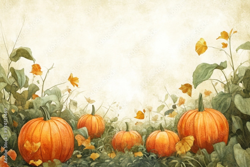 Pumpkins Growing in a Lush Autumn Garden Pumpkins Growing in a Lush Autumn Garden