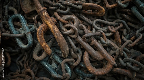 Rusted Chains and Hooks Piled Together in Disarray