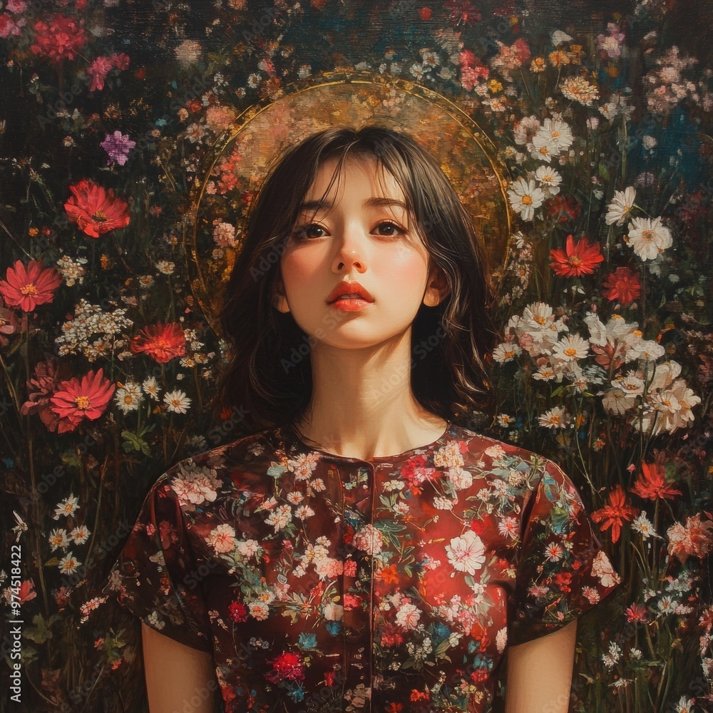 Woman in a Floral Dress Portrait Painting Art Flowers Nature Woman in a Floral Dress Portrait Painting Art Flowers Nature