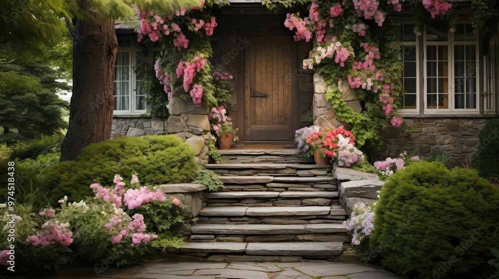Naklejka premium greenery house steps