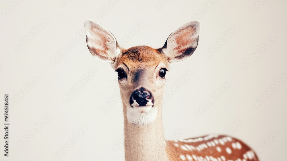 Sweet and serene image of a female deer with a subtle, natural charm, framed by a crisp white background Sweet and serene image of a female deer with a subtle, natural charm, framed by a crisp white background