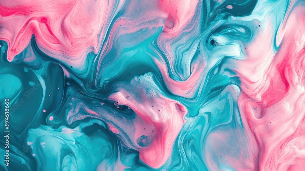 Swirling pink and teal acrylic ink creating a unique abstract pattern with fluid, wavy textures, perfect for artistic backgrounds Swirling pink and teal acrylic ink creating a unique abstract pattern with fluid, wavy textures, perfect for artistic backgrounds