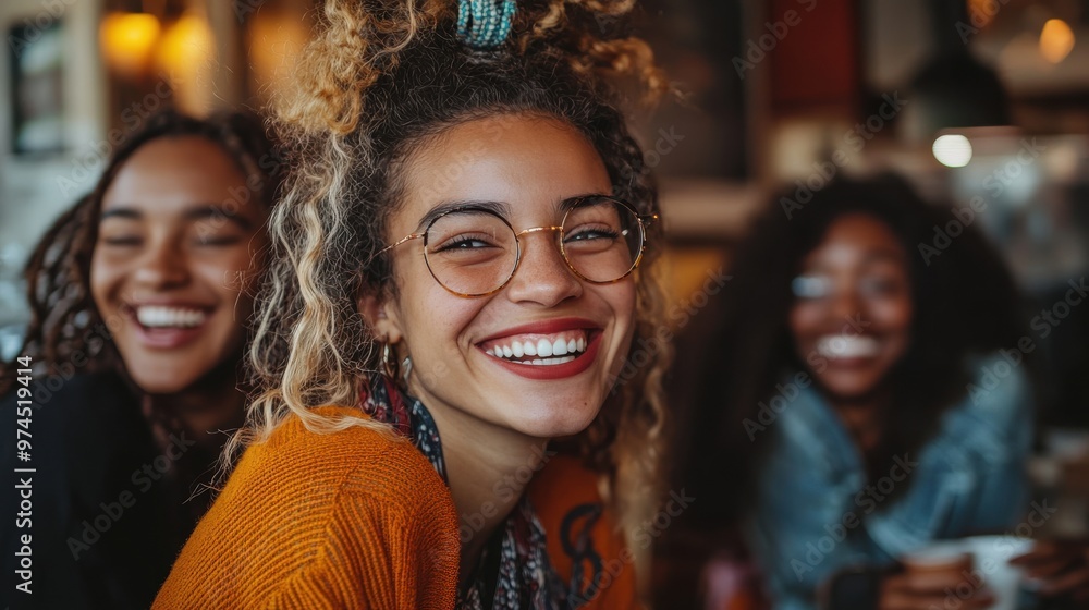 A group of diverse friends laughing together at a cozy coffee shop, capturing an authentic moment of connection and joy. A group of diverse friends laughing together at a cozy coffee shop, capturing an authentic moment of connection and joy.