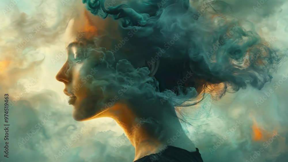 Dreamlike Portrait of a Woman in a Surreal Cloudscape Dreamlike Portrait of a Woman in a Surreal Cloudscape