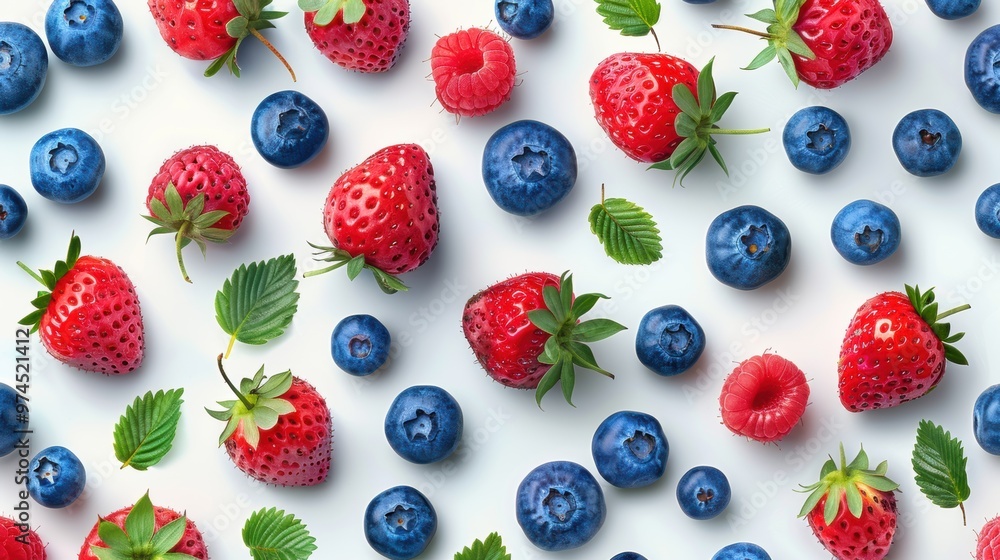 Repetitive background of blueberry and strawberry Repetitive background of blueberry and strawberry