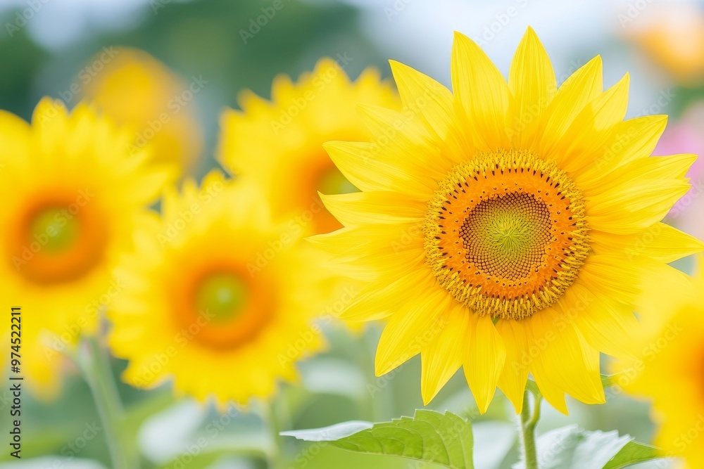 Obraz premium A vibrant sunflower blooms against a soft-focus background, capturing the essence of summer beauty and nature's brilliance.