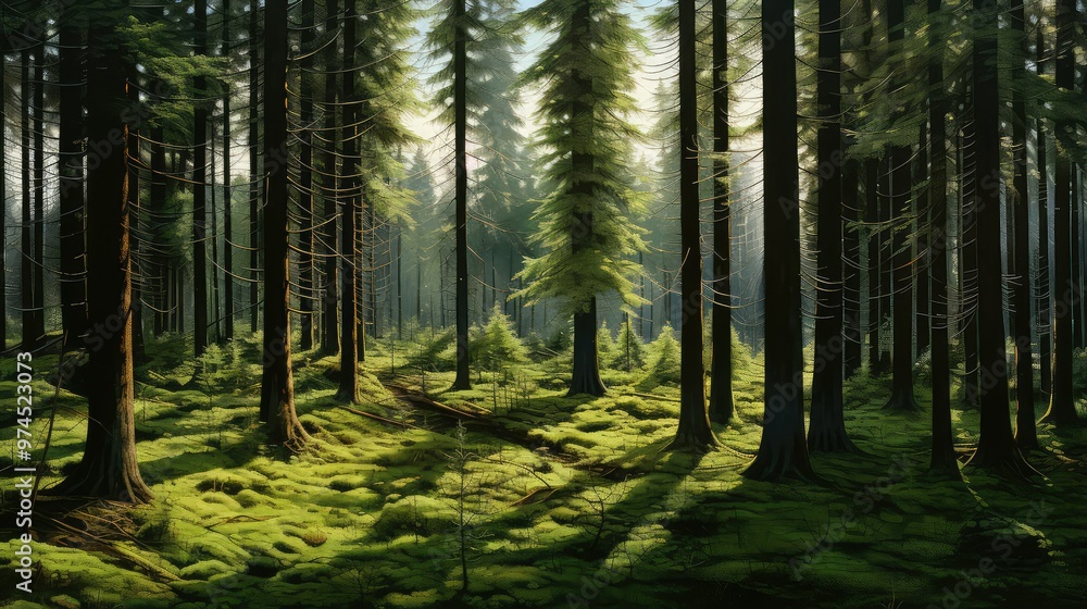 Obraz premium sunlight spruce trees