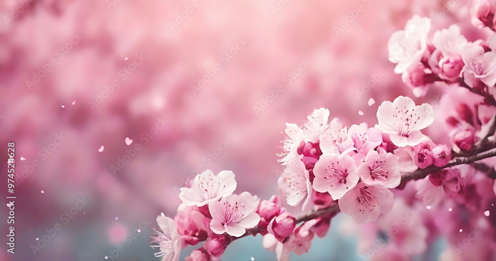 abstract and dreamy banner background of of spring blossoms tree with pink flowers. selective focus. glitter overlay. abstract and dreamy banner background of of spring blossoms tree with pink flowers. selective focus. glitter overlay.