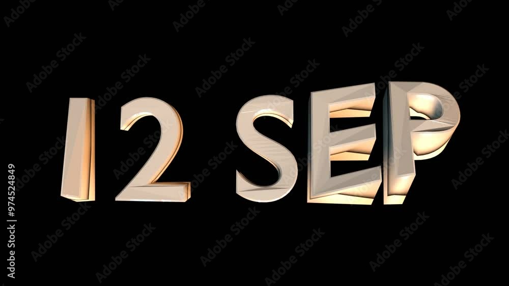 12 September animation for calendar concept isolated on black background 12 September animation for calendar concept isolated on black background