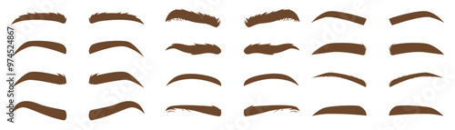 Male and female eyebrows of different shapes. Vector cartoon flat icons set isolated on white background.