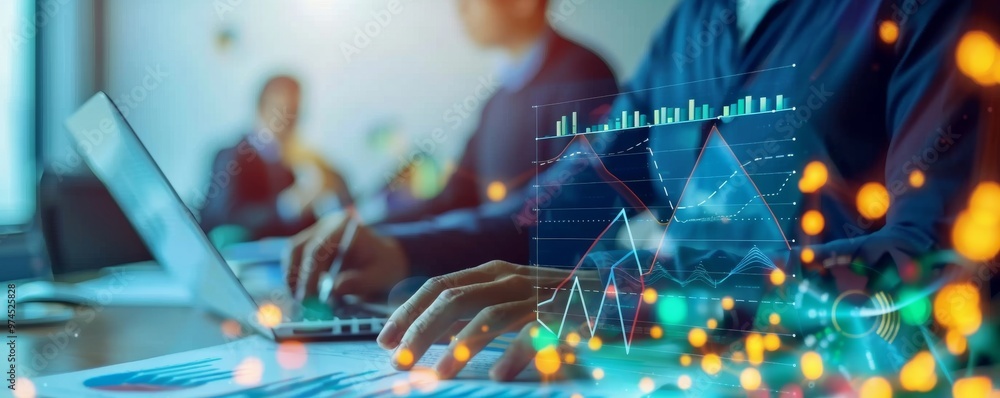 Businessman analyzing financial data and charts on laptop Businessman analyzing financial data and charts on laptop