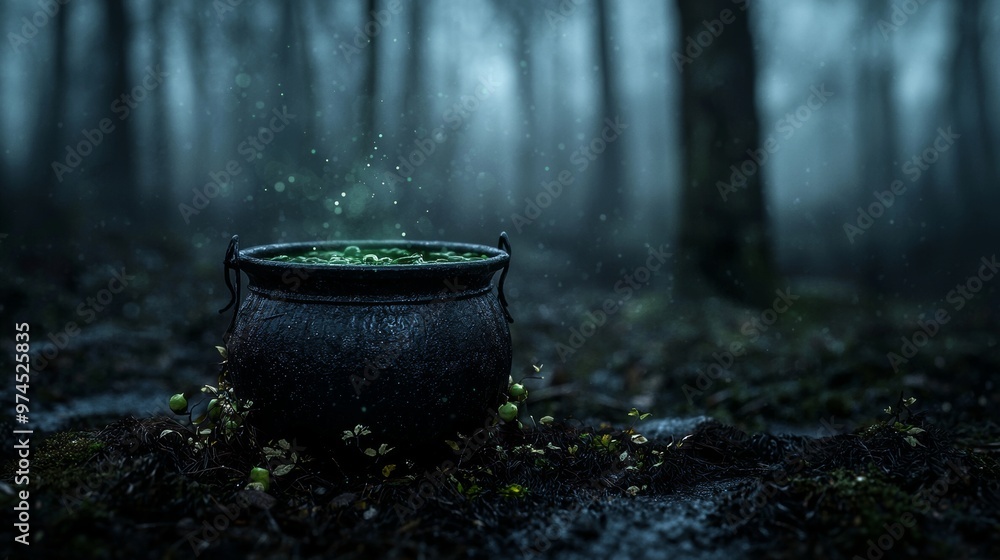 Magical Cauldron in a Misty Forest Magical Cauldron in a Misty Forest