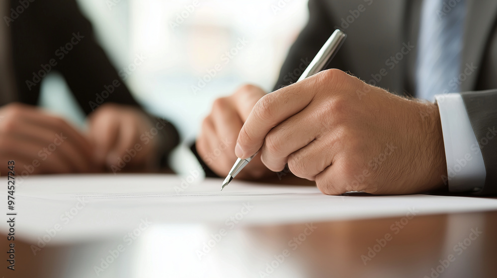 close-up of a bank manager finalizing a deal with a couple, pointing at the place of signature on a document. The focus should be on the hands, the document, and the pen, with subt close-up of a bank manager finalizing a deal with a couple, pointing at the place of signature on a document. The focus should be on the hands, the document, and the pen, with subt