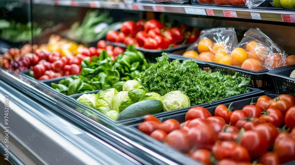 A vibrant display of fresh vegetables and fruits in a grocery store, showcasing healthy food options. A vibrant display of fresh vegetables and fruits in a grocery store, showcasing healthy food options.