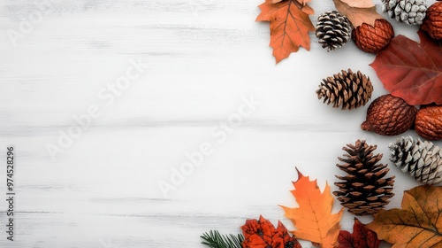 Thanksgiving place cards made of natural elements like pinecones and leaves, neatly arranged on a festive table, Copy space for text, no logo, no brand, no trademark photo