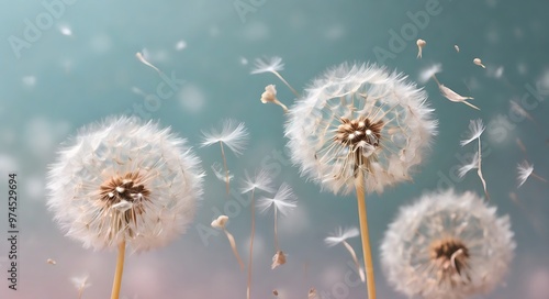 Dandelion fluff background for aesthetic minimalism style background. Neutral and pastel color wallpaper with elegant and light flying fluffs. Fragile, lightweight and beautiful nature backdrop.